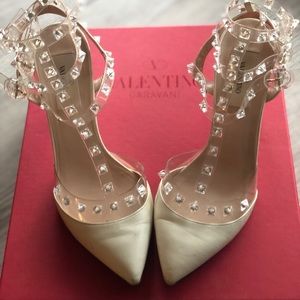 VALENTINO GARAVANI white/clear stud heels